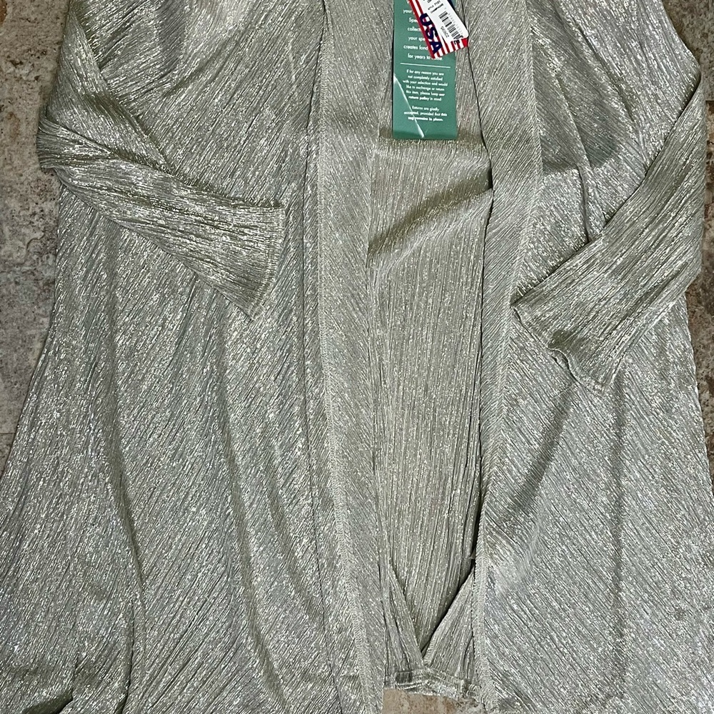 JM Collection Metallic Silver Cardigan - Picture 2 of 8